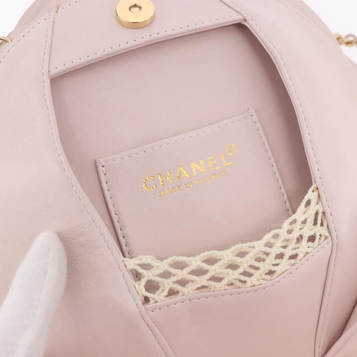 CHANEL Camellia Chain Hand Bag Lamb Skin Pink Gold CC Auth 185386SM