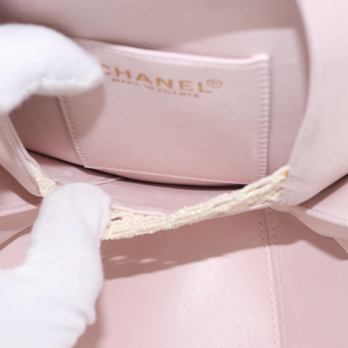 CHANEL Camellia Chain Hand Bag Lamb Skin Pink Gold CC Auth 185386SM