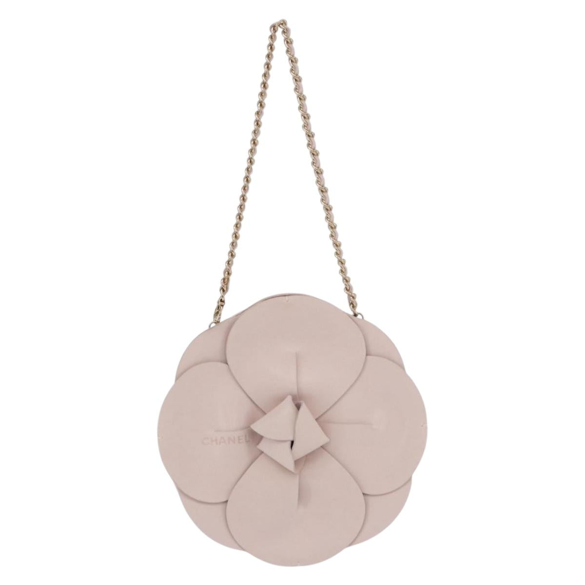 CHANEL Camellia Chain Hand Bag Lamb Skin Pink Gold CC Auth 185386SM
