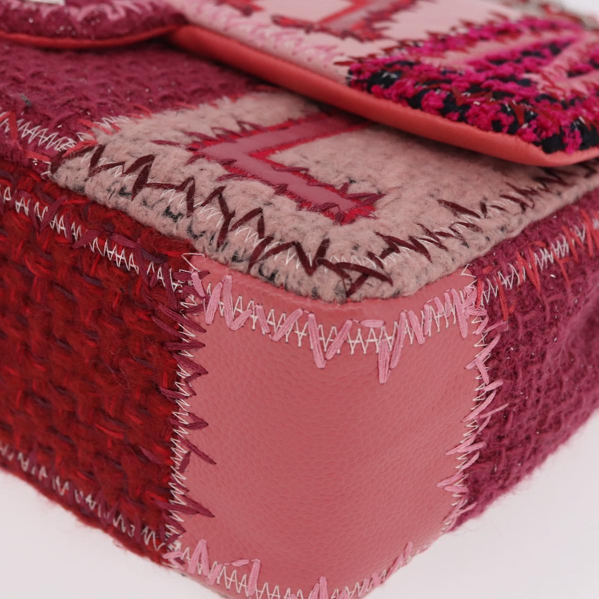CHANEL Chain Patchwork Shoulder Bag Tweed Pink Silver CC Auth 185387SM