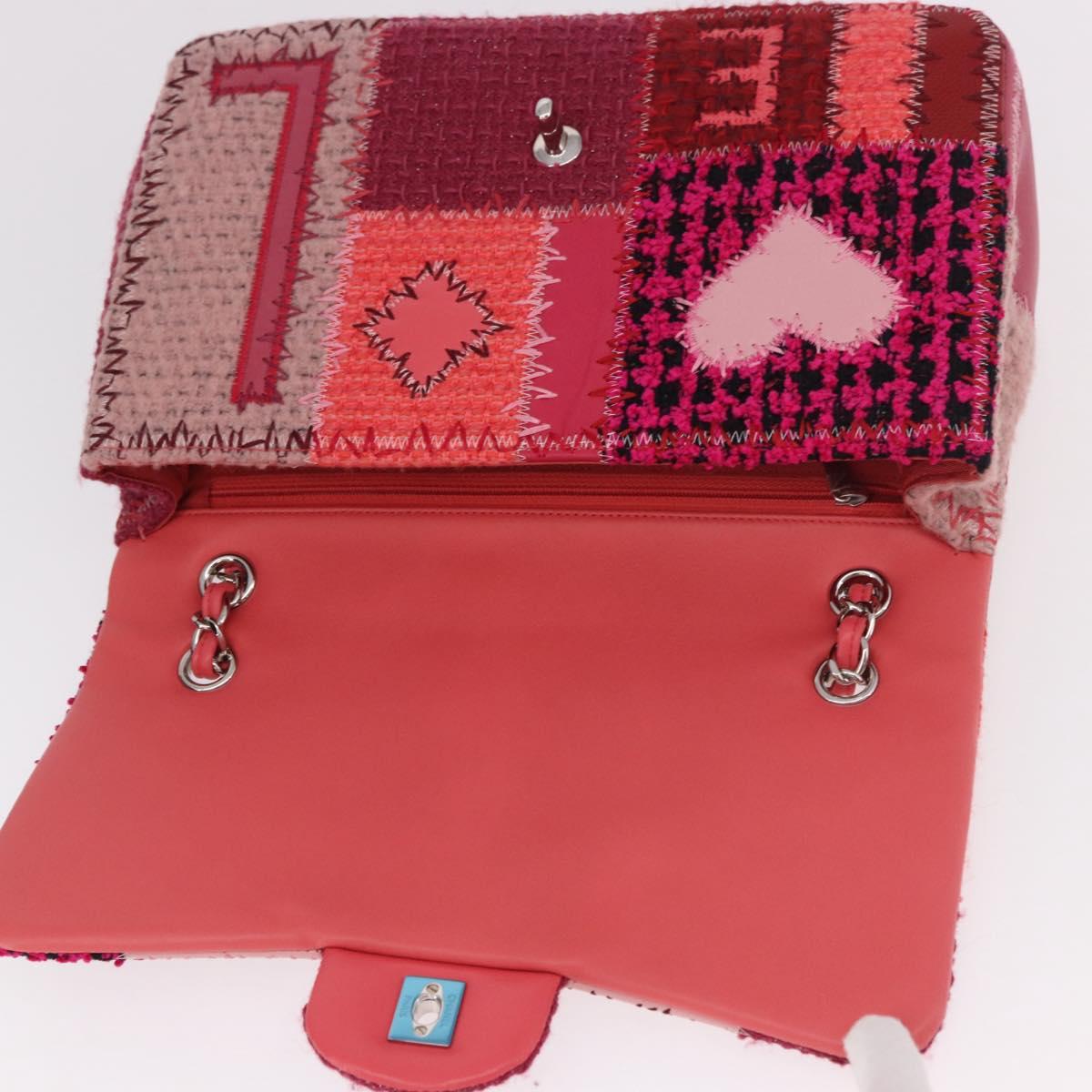 CHANEL Chain Patchwork Shoulder Bag Tweed Pink Silver CC Auth 185387SM