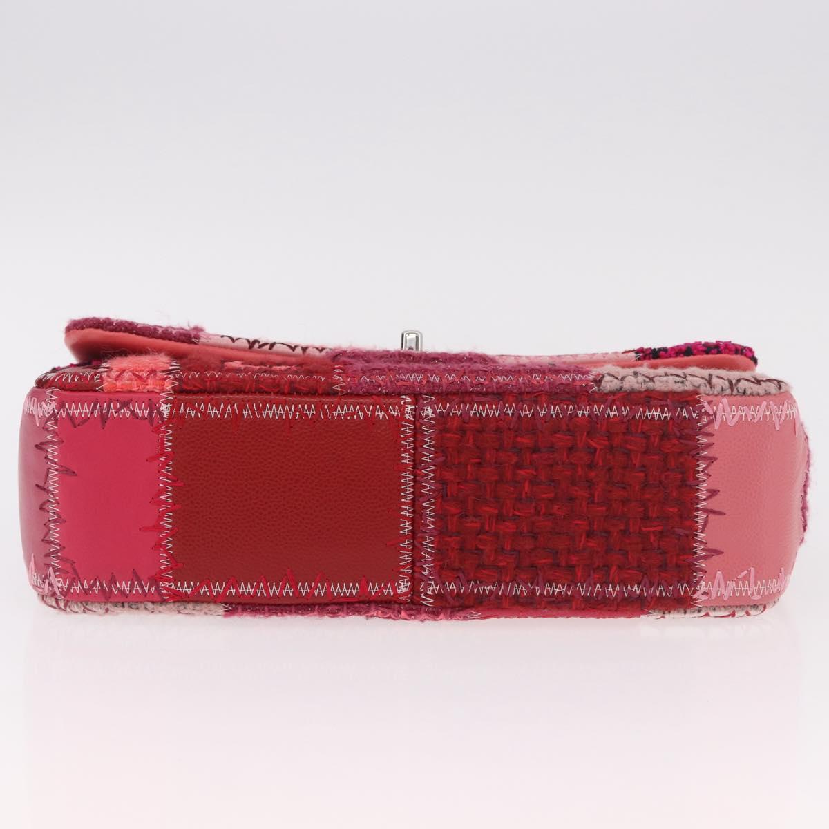 CHANEL Chain Patchwork Shoulder Bag Tweed Pink Silver CC Auth 185387SM