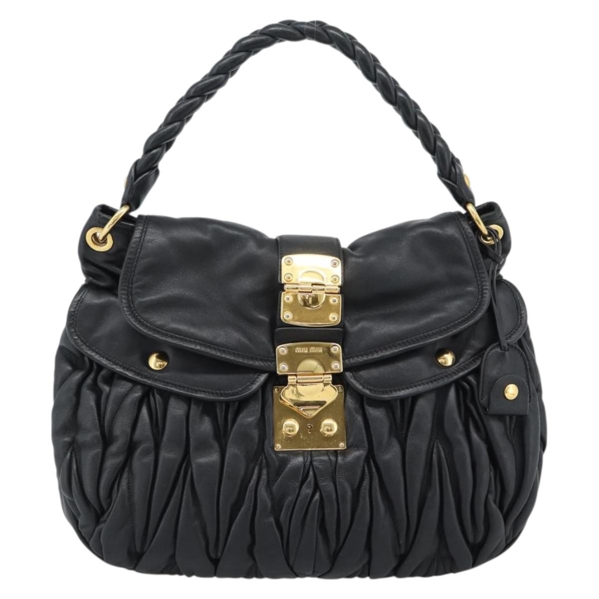 Miu Miu Matelasse Shoulder Bag Leather Black Gold Auth 185388V