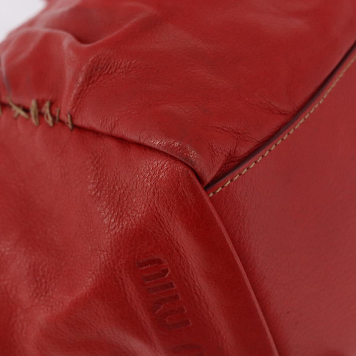 Miu Miu Hand Bag Leather Red Silver Auth 185391V