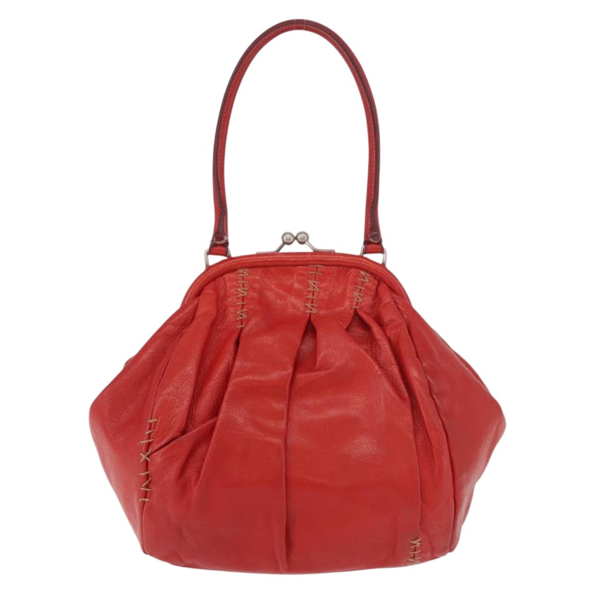 Miu Miu Hand Bag Leather Red Silver Auth 185391V