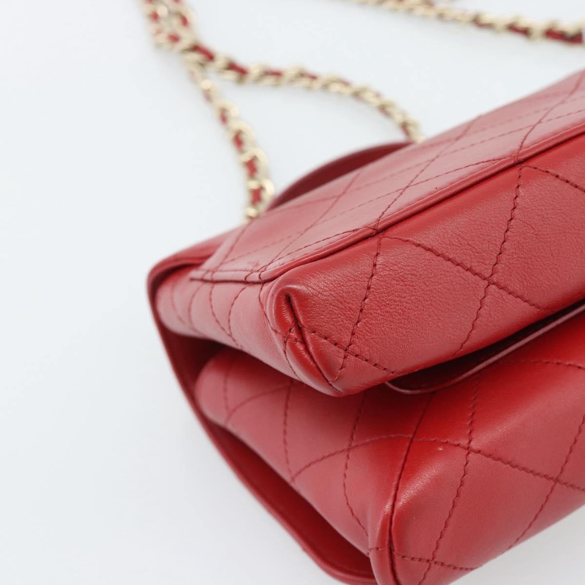 CHANEL Matelasse Chain Shoulder Bag Lamb Skin 2way Red Gold CC Auth 185393SAM