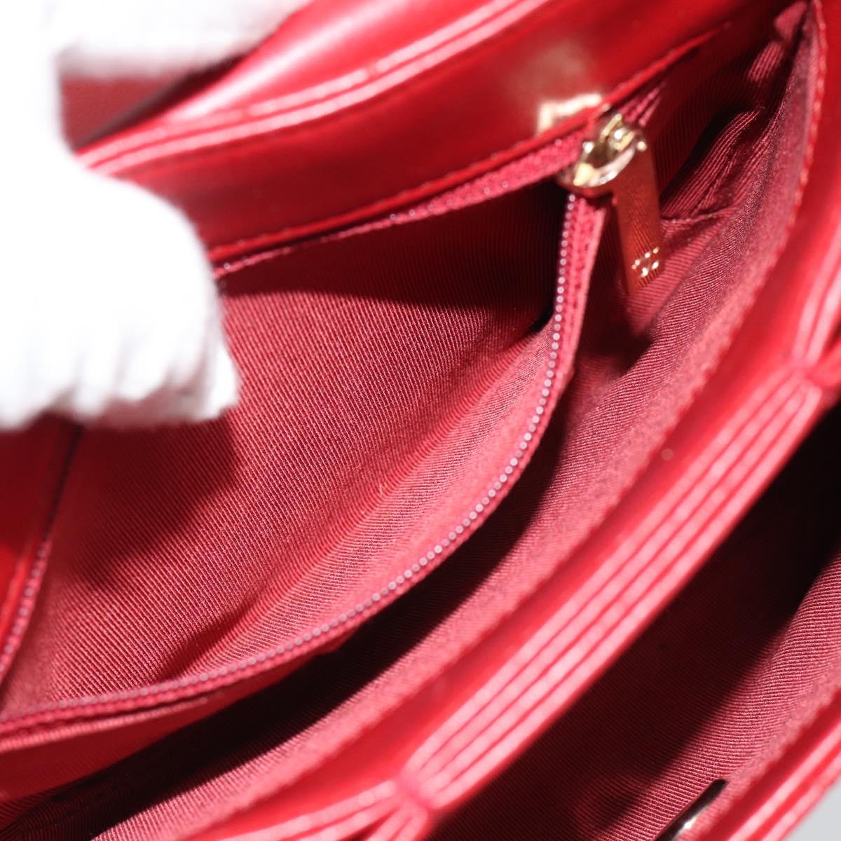 CHANEL Matelasse Chain Shoulder Bag Lamb Skin 2way Red Gold CC Auth 185393SAM