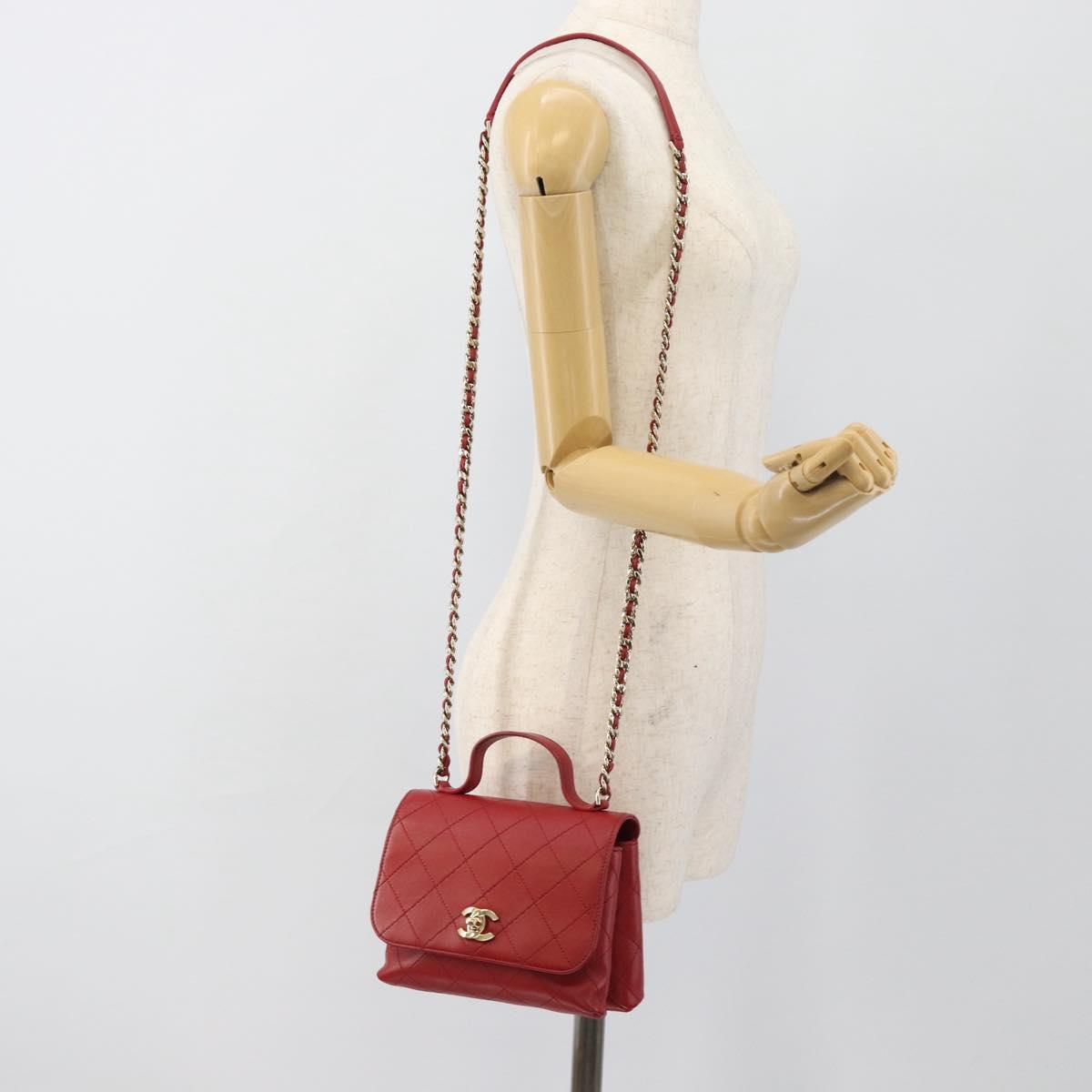CHANEL Matelasse Chain Shoulder Bag Lamb Skin 2way Red Gold CC Auth 185393SAM