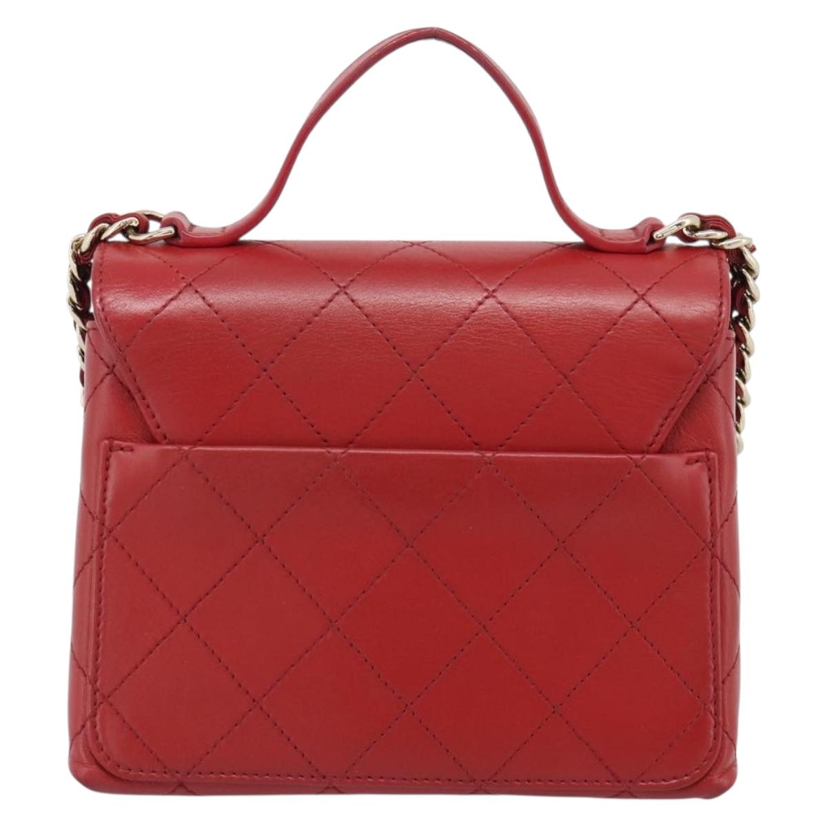 CHANEL Matelasse Chain Shoulder Bag Lamb Skin 2way Red Gold CC Auth 185393SAM