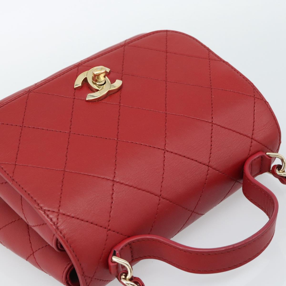 CHANEL Matelasse Chain Shoulder Bag Lamb Skin 2way Red Gold CC Auth 185393SAM