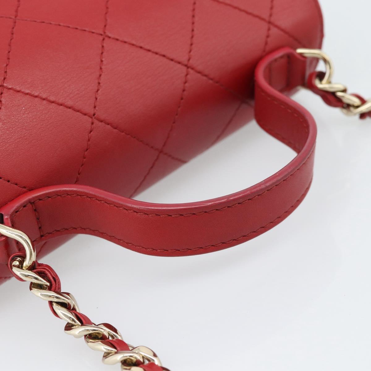 CHANEL Matelasse Chain Shoulder Bag Lamb Skin 2way Red Gold CC Auth 185393SAM