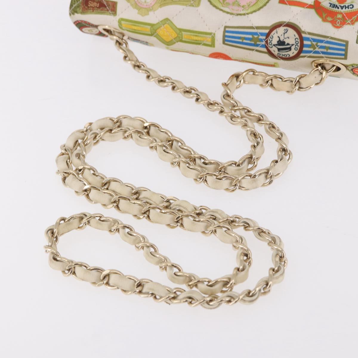 CHANEL Cuba Collection Matelasse 20 Chain Bag Satin White Gold CC Auth 185394SM