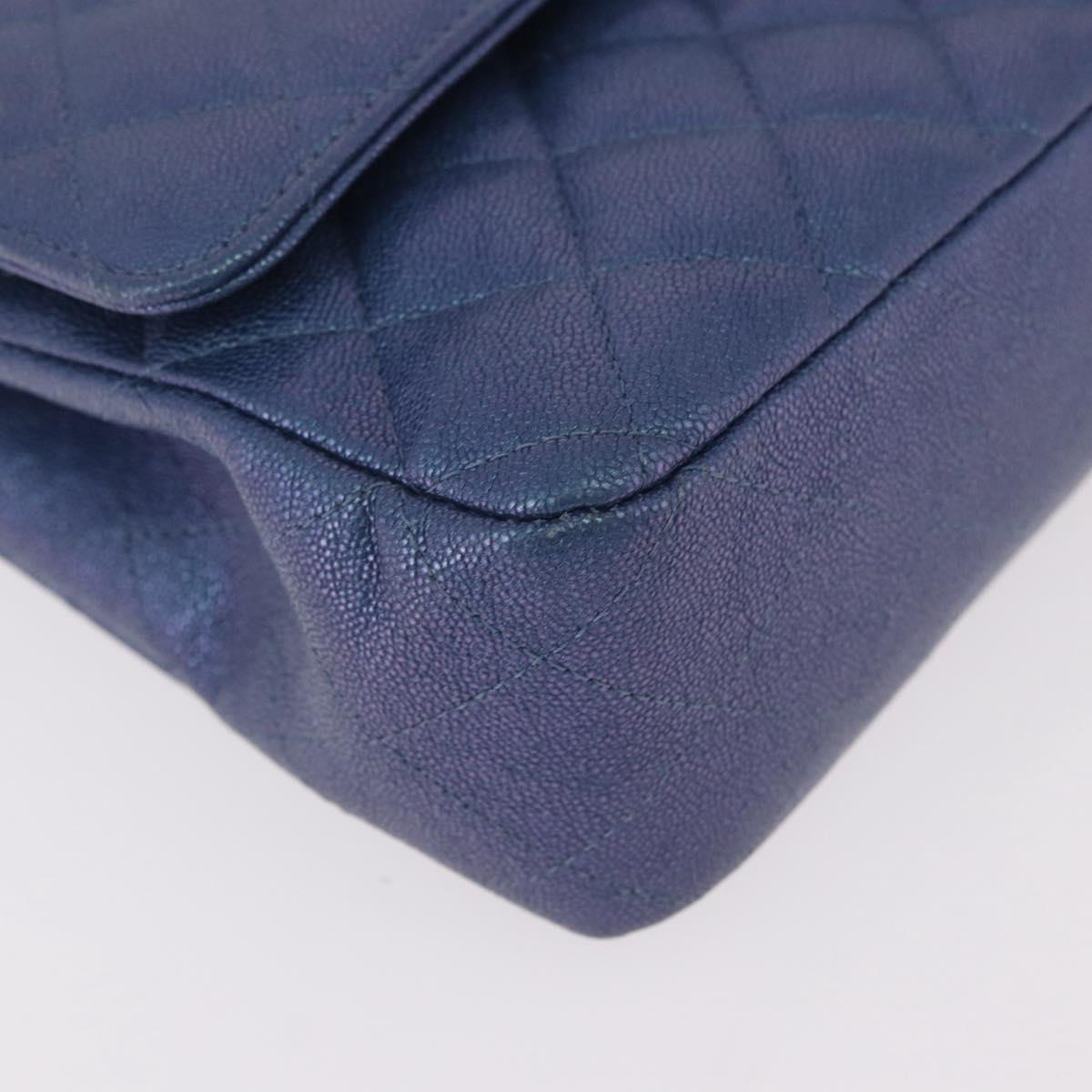 CHANEL Chain Matelasse 25 Shoulder Bag Caviar Skin Blue Gold CC Auth 185395SM