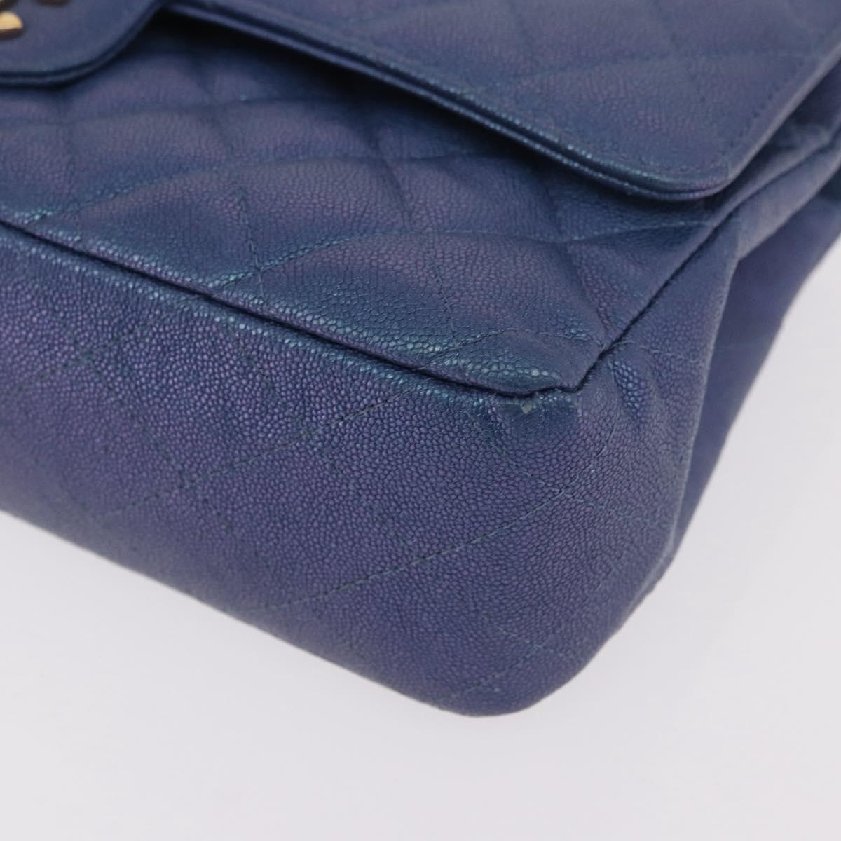 CHANEL Chain Matelasse 25 Shoulder Bag Caviar Skin Blue Gold CC Auth 185395SM