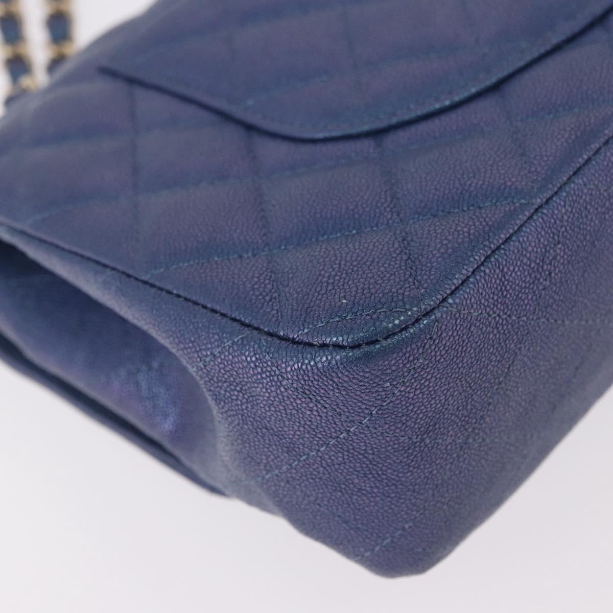 CHANEL Chain Matelasse 25 Shoulder Bag Caviar Skin Blue Gold CC Auth 185395SM