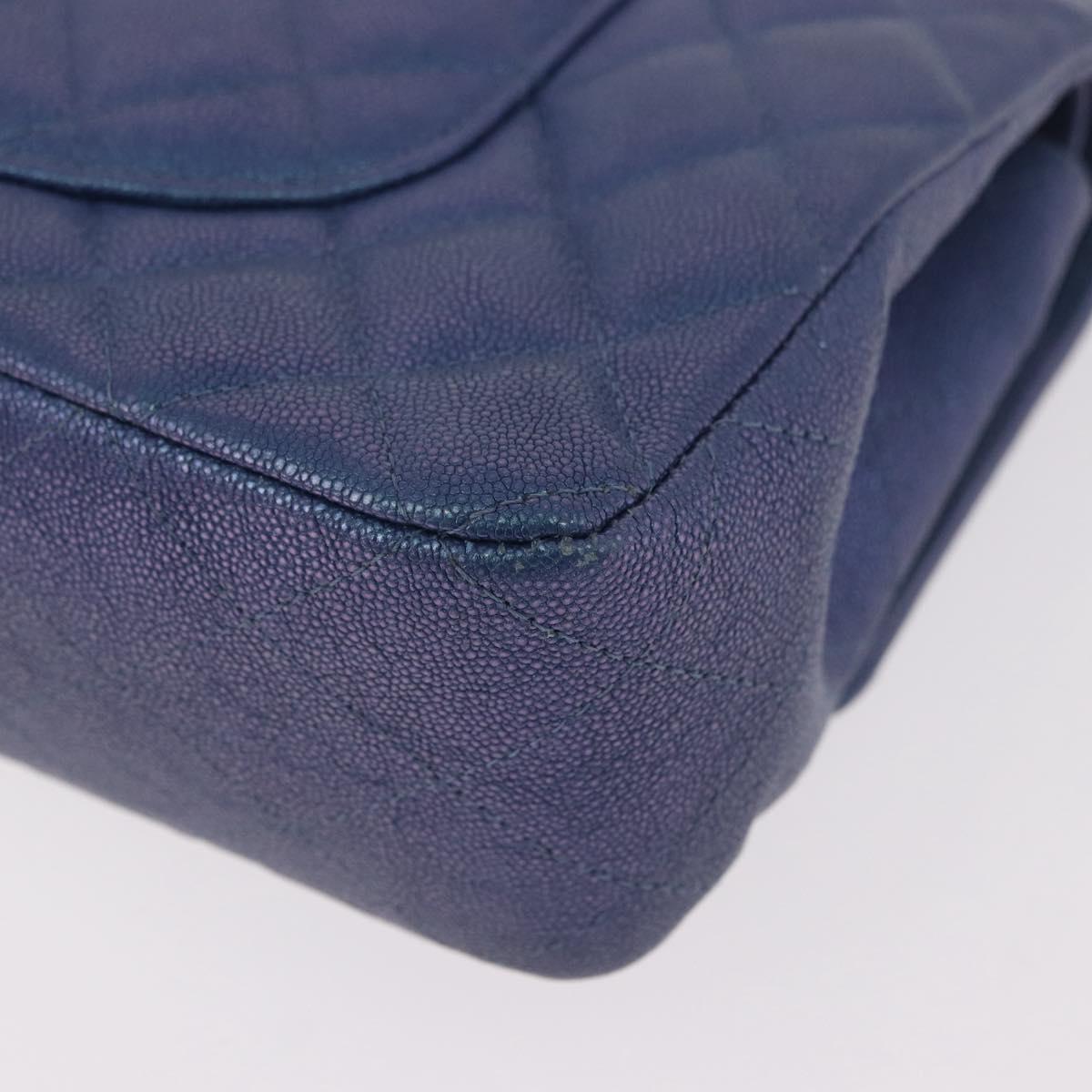 CHANEL Chain Matelasse 25 Shoulder Bag Caviar Skin Blue Gold CC Auth 185395SM