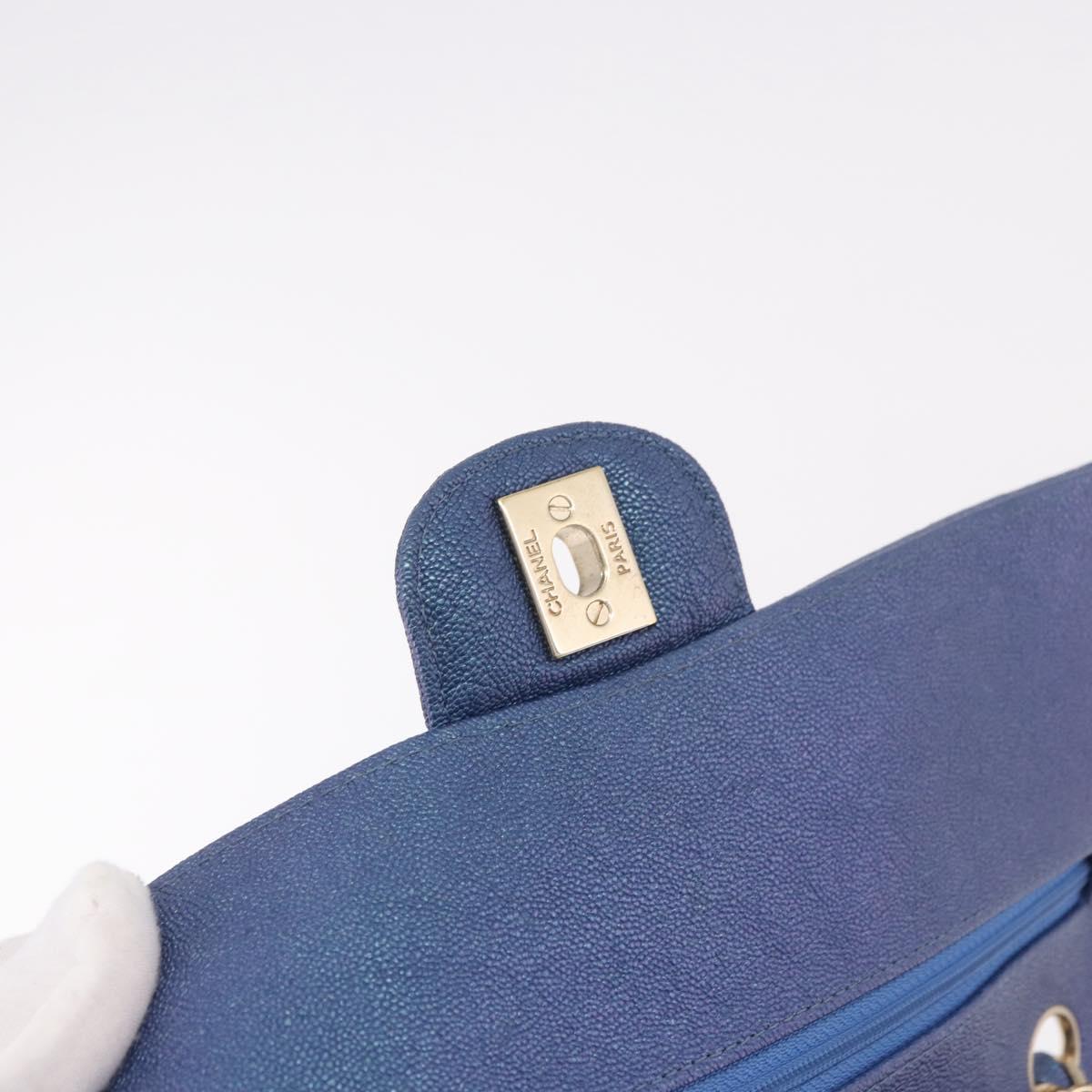 CHANEL Chain Matelasse 25 Shoulder Bag Caviar Skin Blue Gold CC Auth 185395SM