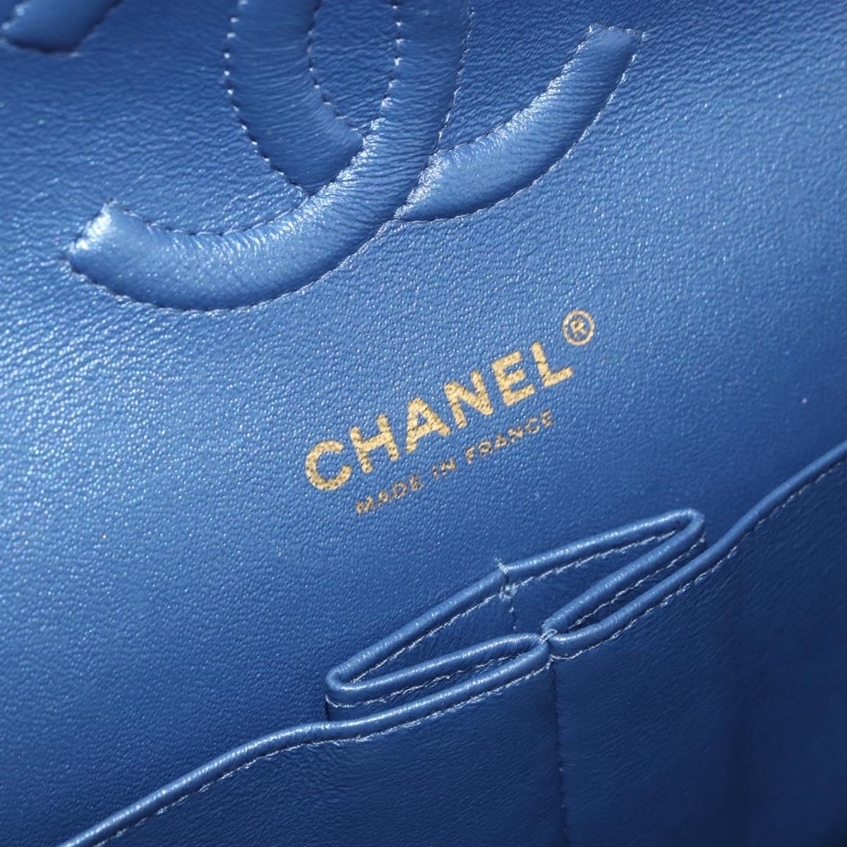 CHANEL Chain Matelasse 25 Shoulder Bag Caviar Skin Blue Gold CC Auth 185395SM