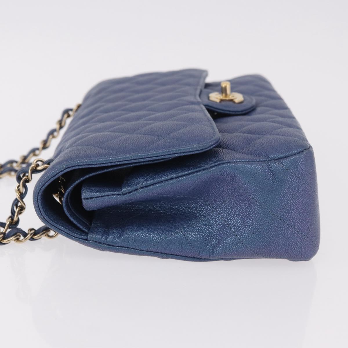 CHANEL Chain Matelasse 25 Shoulder Bag Caviar Skin Blue Gold CC Auth 185395SM