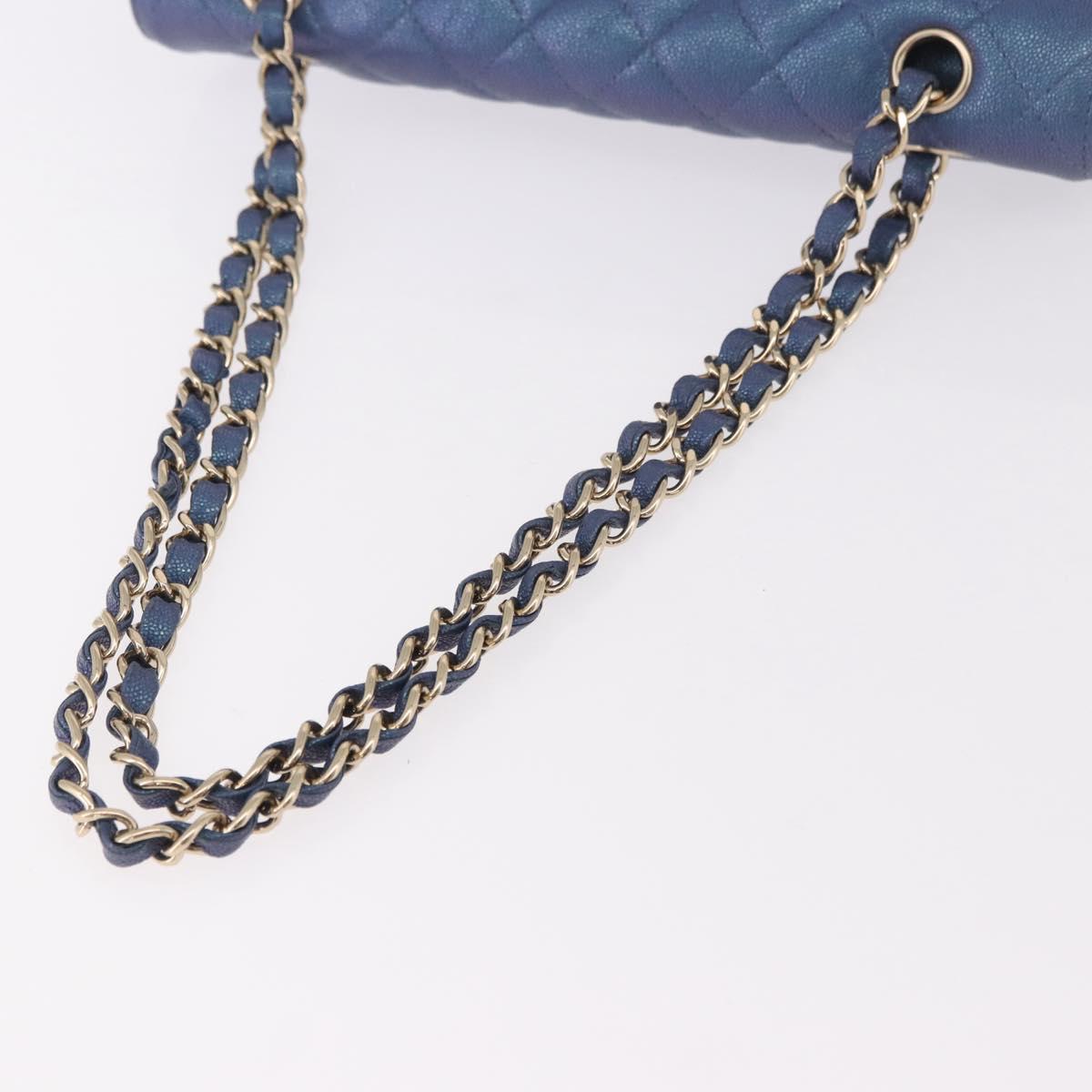 CHANEL Chain Matelasse 25 Shoulder Bag Caviar Skin Blue Gold CC Auth 185395SM