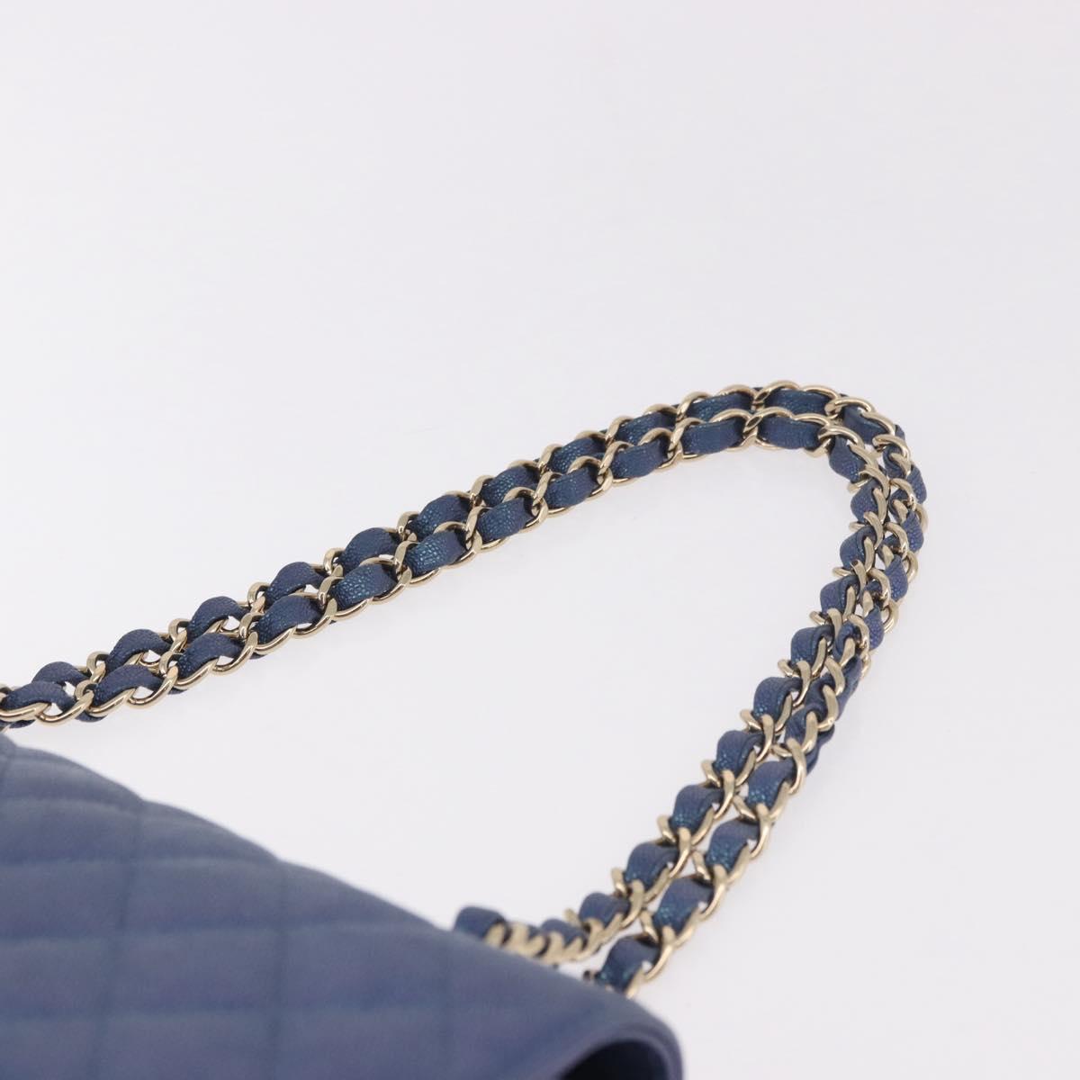 CHANEL Chain Matelasse 25 Shoulder Bag Caviar Skin Blue Gold CC Auth 185395SM