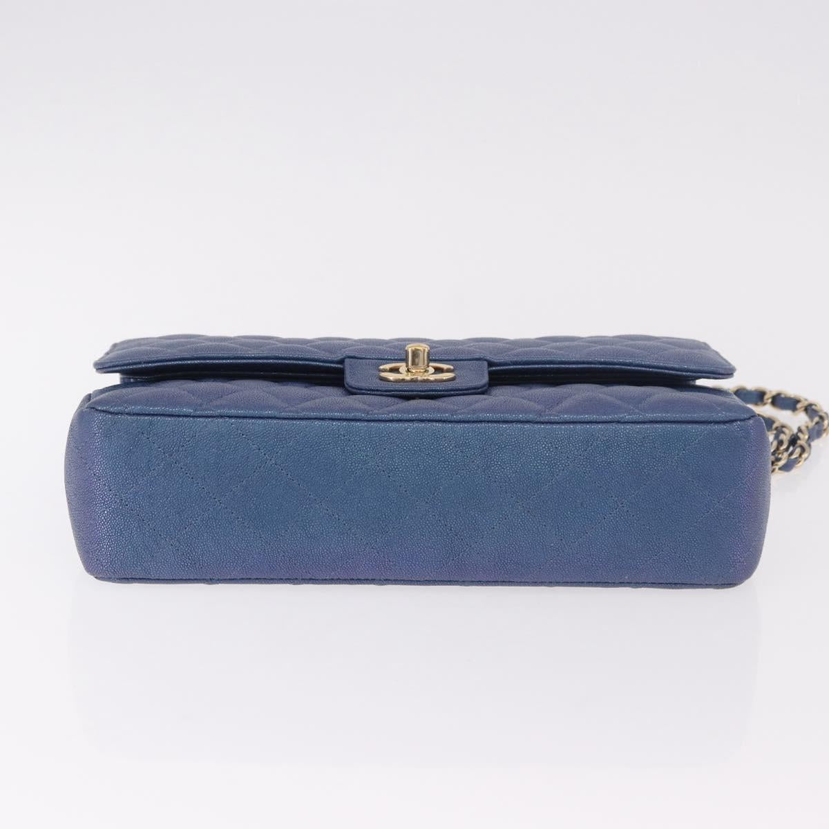 CHANEL Chain Matelasse 25 Shoulder Bag Caviar Skin Blue Gold CC Auth 185395SM