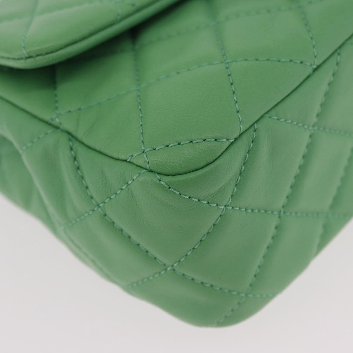 CHANEL Matelasse20 Chain Shoulder Bag Lamb Skin Green Gold CC Auth 185396SM
