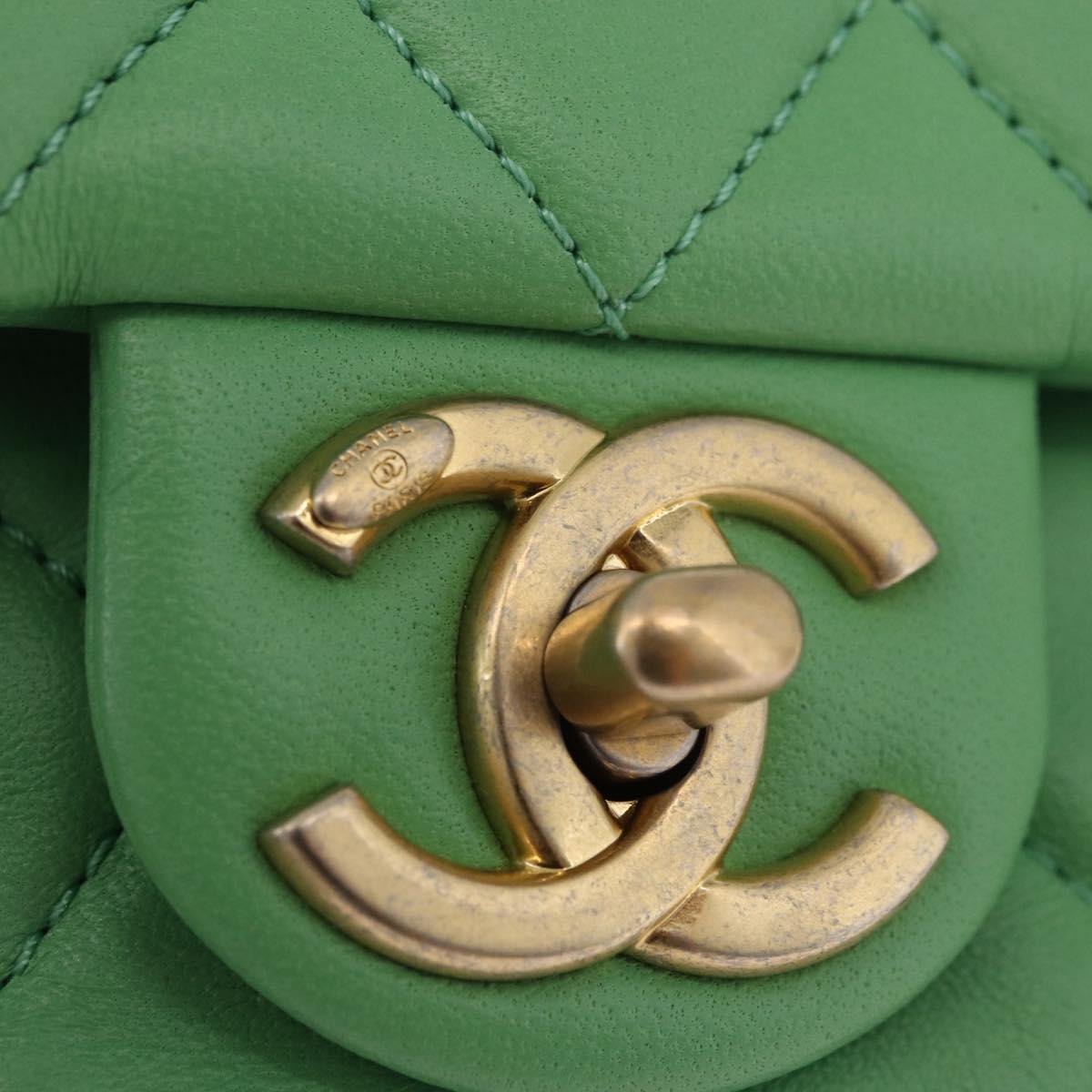 CHANEL Matelasse20 Chain Shoulder Bag Lamb Skin Green Gold CC Auth 185396SM