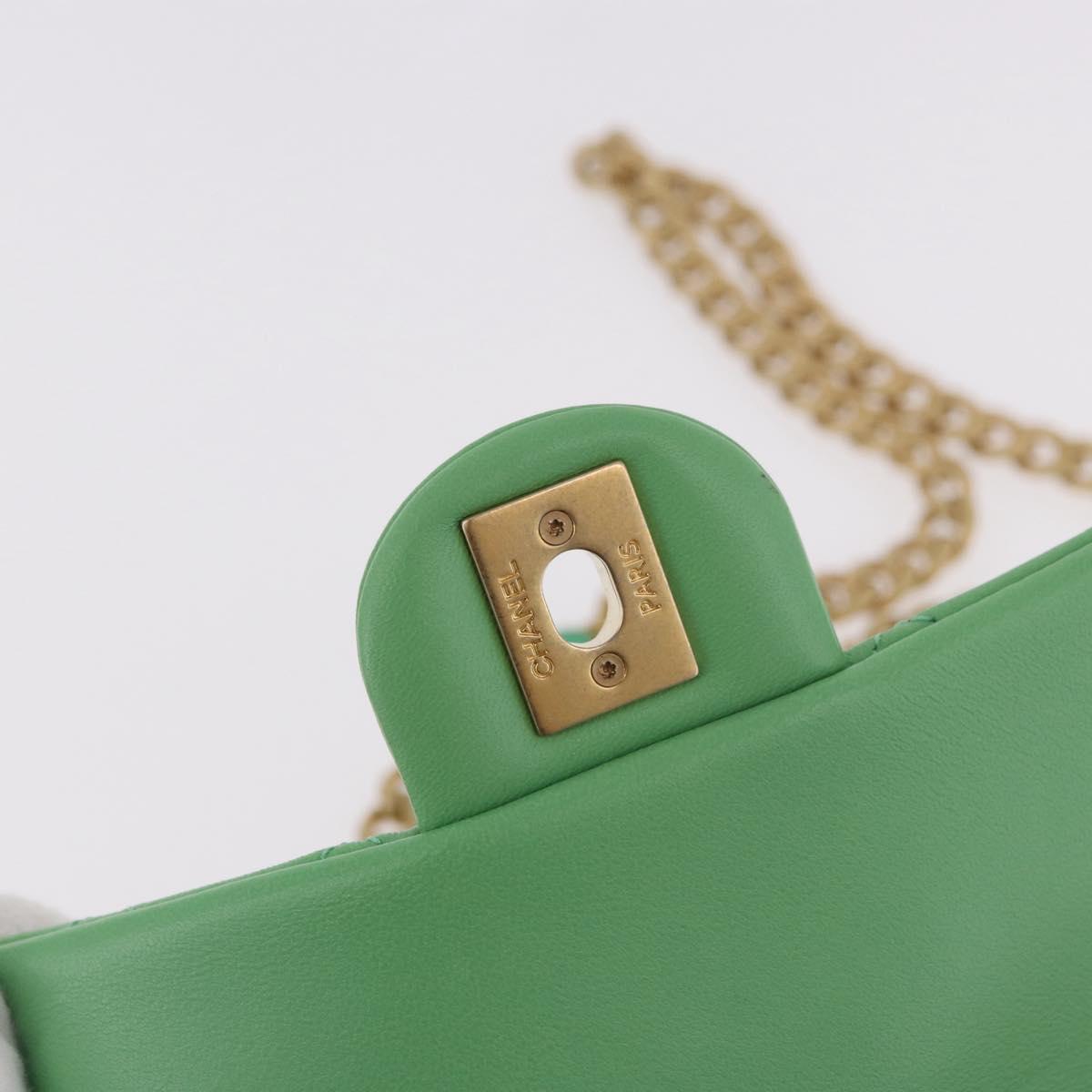 CHANEL Matelasse20 Chain Shoulder Bag Lamb Skin Green Gold CC Auth 185396SM