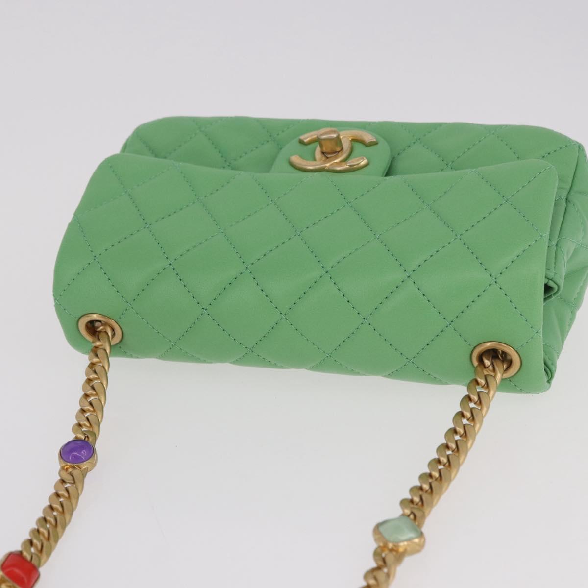 CHANEL Matelasse20 Chain Shoulder Bag Lamb Skin Green Gold CC Auth 185396SM