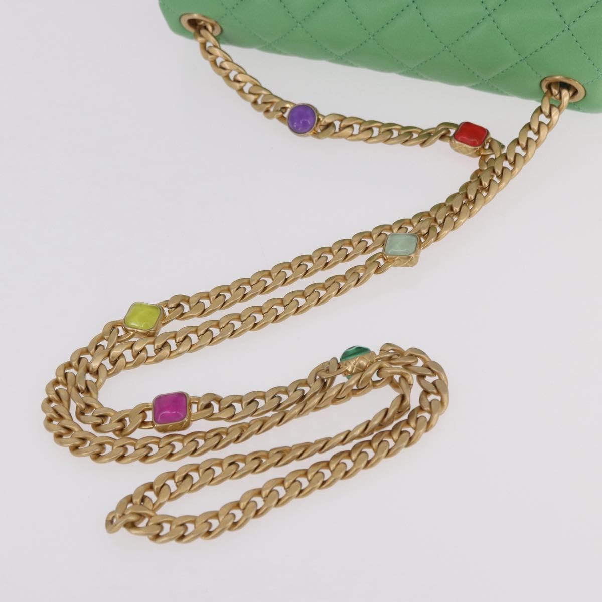 CHANEL Matelasse20 Chain Shoulder Bag Lamb Skin Green Gold CC Auth 185396SM