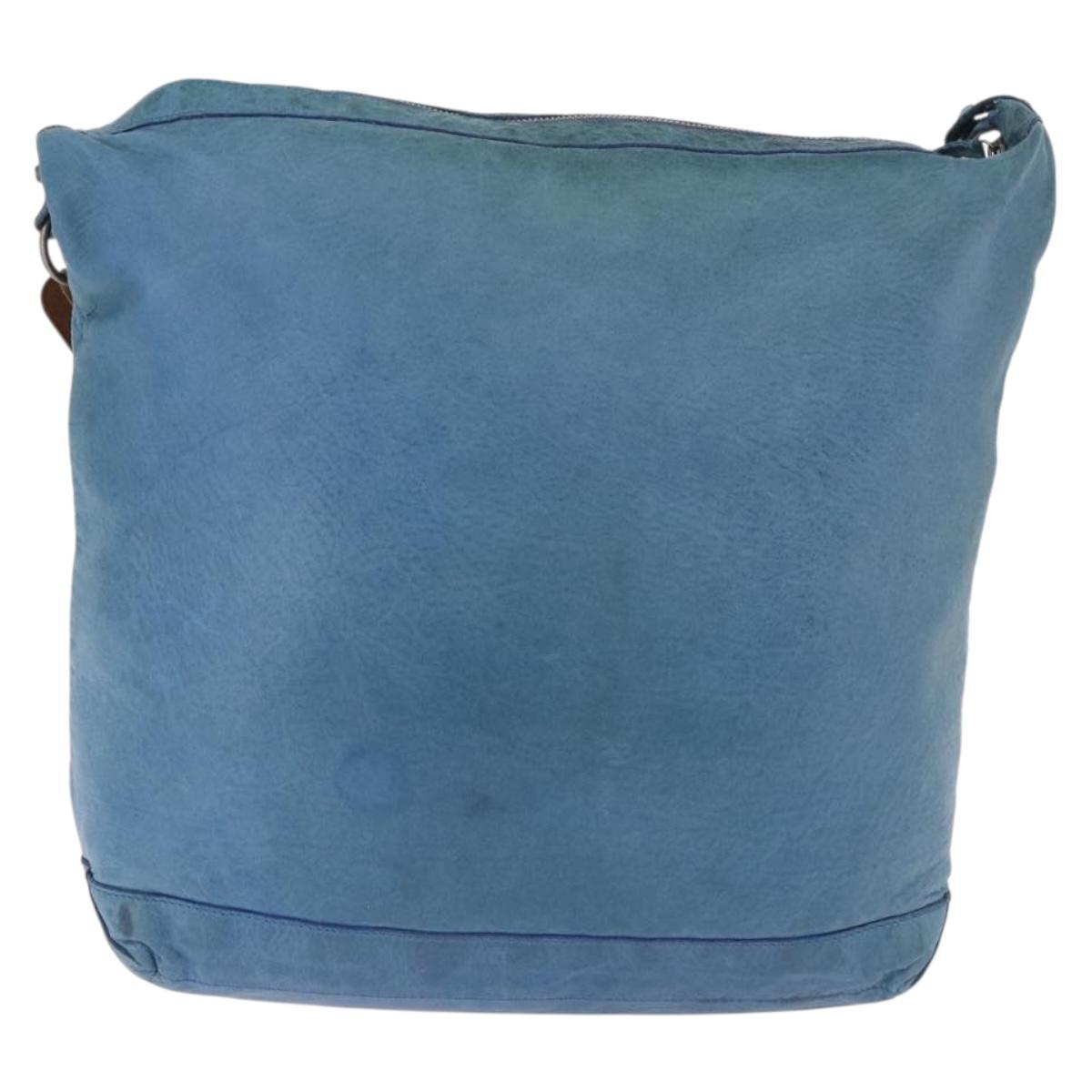 BALENCIAGA The Day Shoulder Bag Leather Blue Silver 141175 Auth 185397A