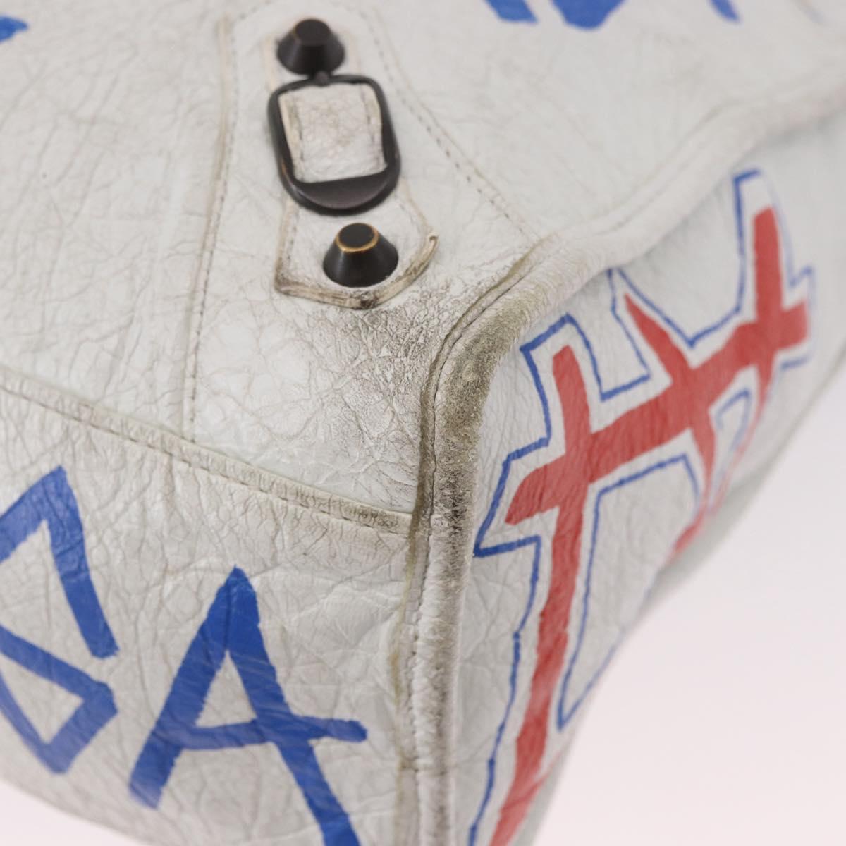 BALENCIAGA Classic Graffiti The City Hand Bag Leather 2way White Auth 185398V