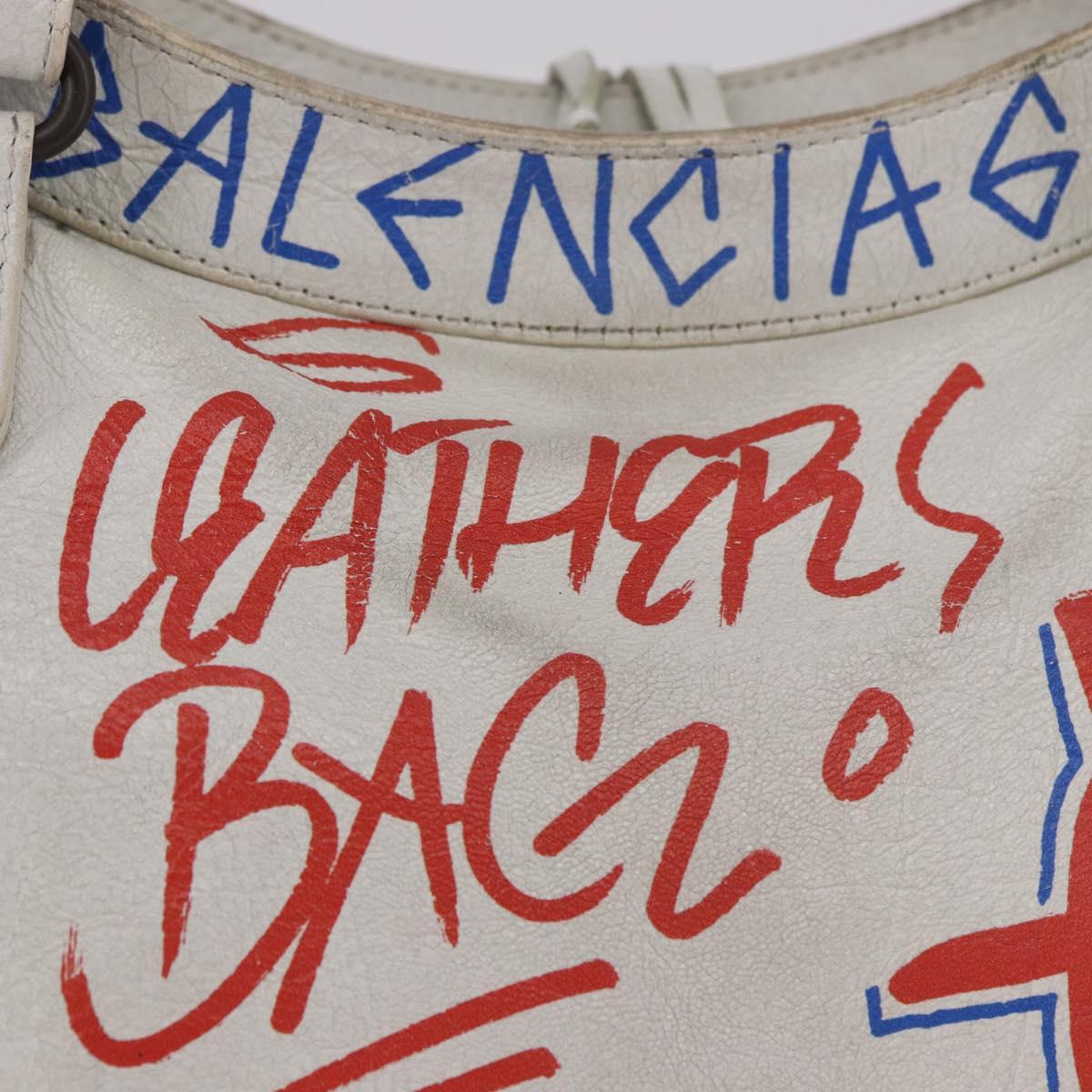 BALENCIAGA Classic Graffiti The City Hand Bag Leather 2way White Auth 185398V