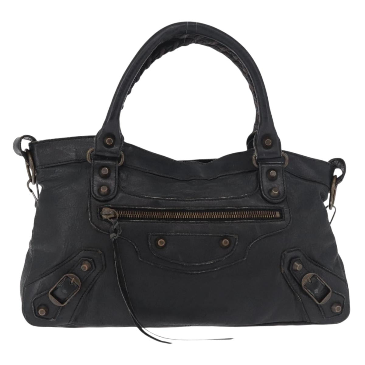 BALENCIAGA The First Hand Bag Leather 2way Black 103208 Auth 185400V