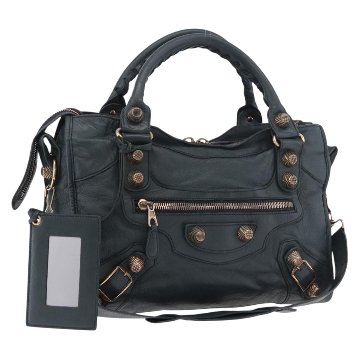 BALENCIAGA The Giant City Hand Bag Leather 2way Navy Gold 173084 Auth 185401M