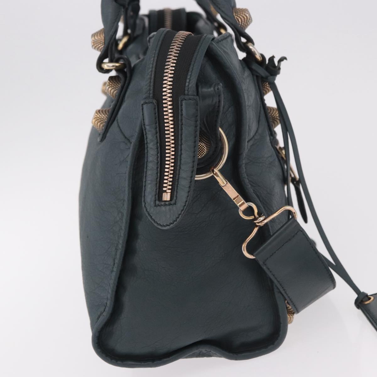 BALENCIAGA The Giant City Hand Bag Leather 2way Navy Gold 173084 Auth 185401M