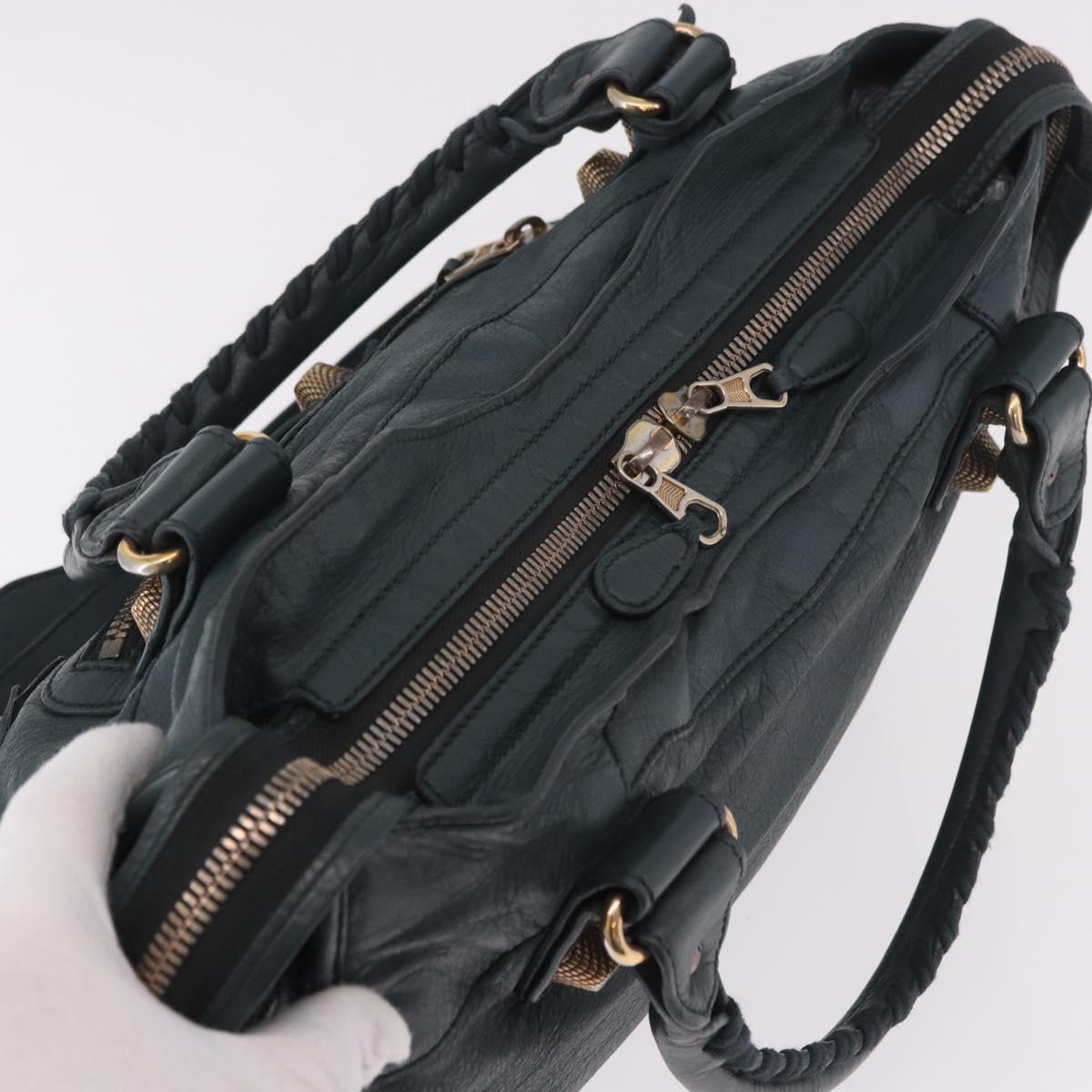 BALENCIAGA The Giant City Hand Bag Leather 2way Navy Gold 173084 Auth 185401M