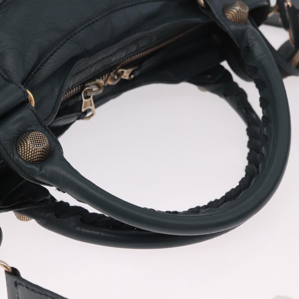 BALENCIAGA The Giant City Hand Bag Leather 2way Navy Gold 173084 Auth 185401M