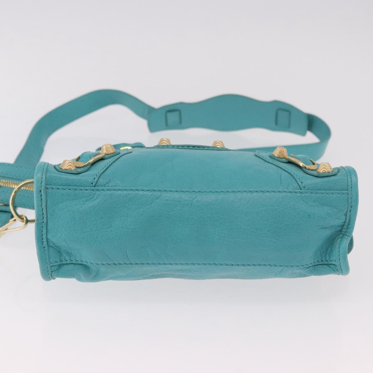 BALENCIAGA Giant Mini City Bag Leather 2way Turquoise Blue 309544 Auth 185402SAM