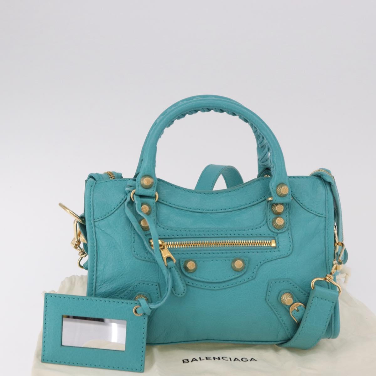 BALENCIAGA Giant Mini City Bag Leather 2way Turquoise Blue 309544 Auth 185402SAM