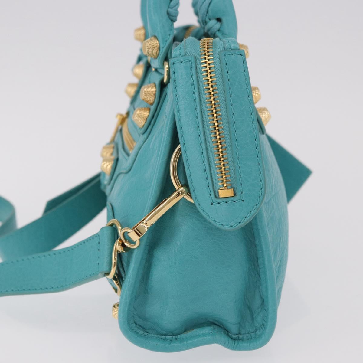 BALENCIAGA Giant Mini City Bag Leather 2way Turquoise Blue 309544 Auth 185402SAM