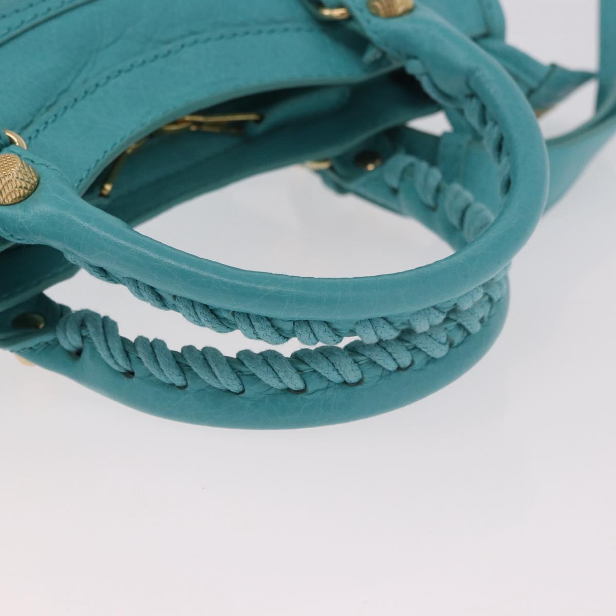 BALENCIAGA Giant Mini City Bag Leather 2way Turquoise Blue 309544 Auth 185402SAM