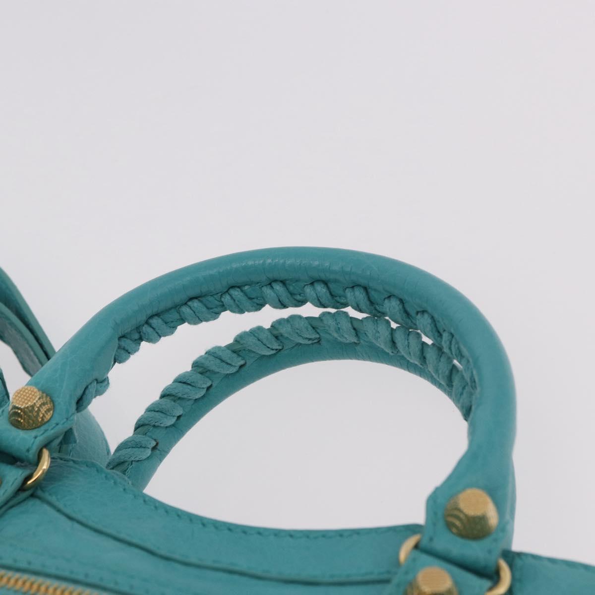 BALENCIAGA Giant Mini City Bag Leather 2way Turquoise Blue 309544 Auth 185402SAM