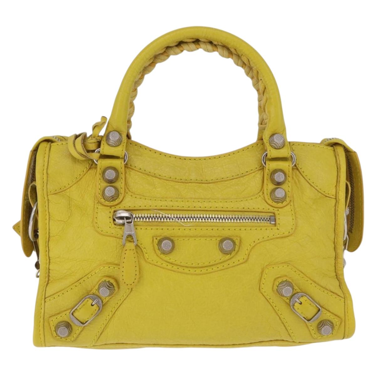 BALENCIAGA Giant Mini City Hand Bag Leather 2way Yellow 309544 Auth 185403M