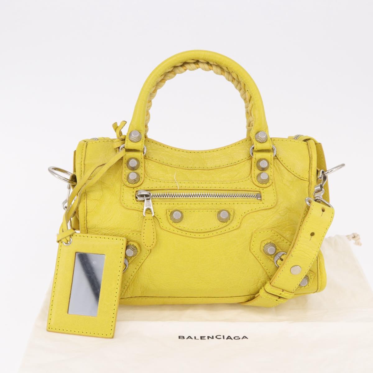 BALENCIAGA Giant Mini City Hand Bag Leather 2way Yellow 309544 Auth 185403M
