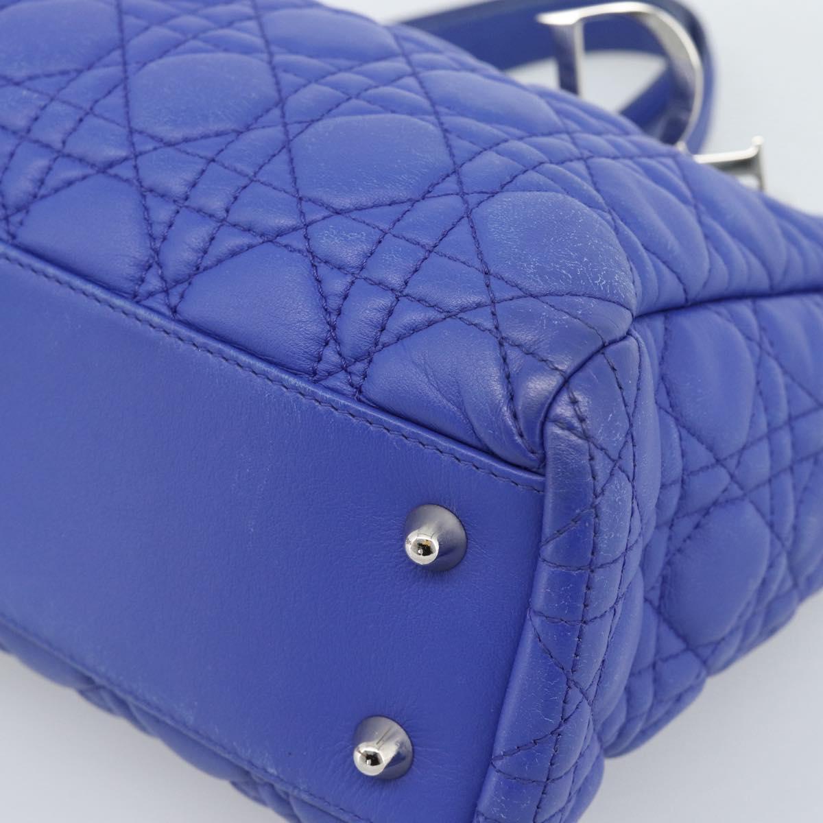 Christian Dior Canage Lady Dior Hand Bag Lamb Skin 2way Blue Silver Auth 185409V