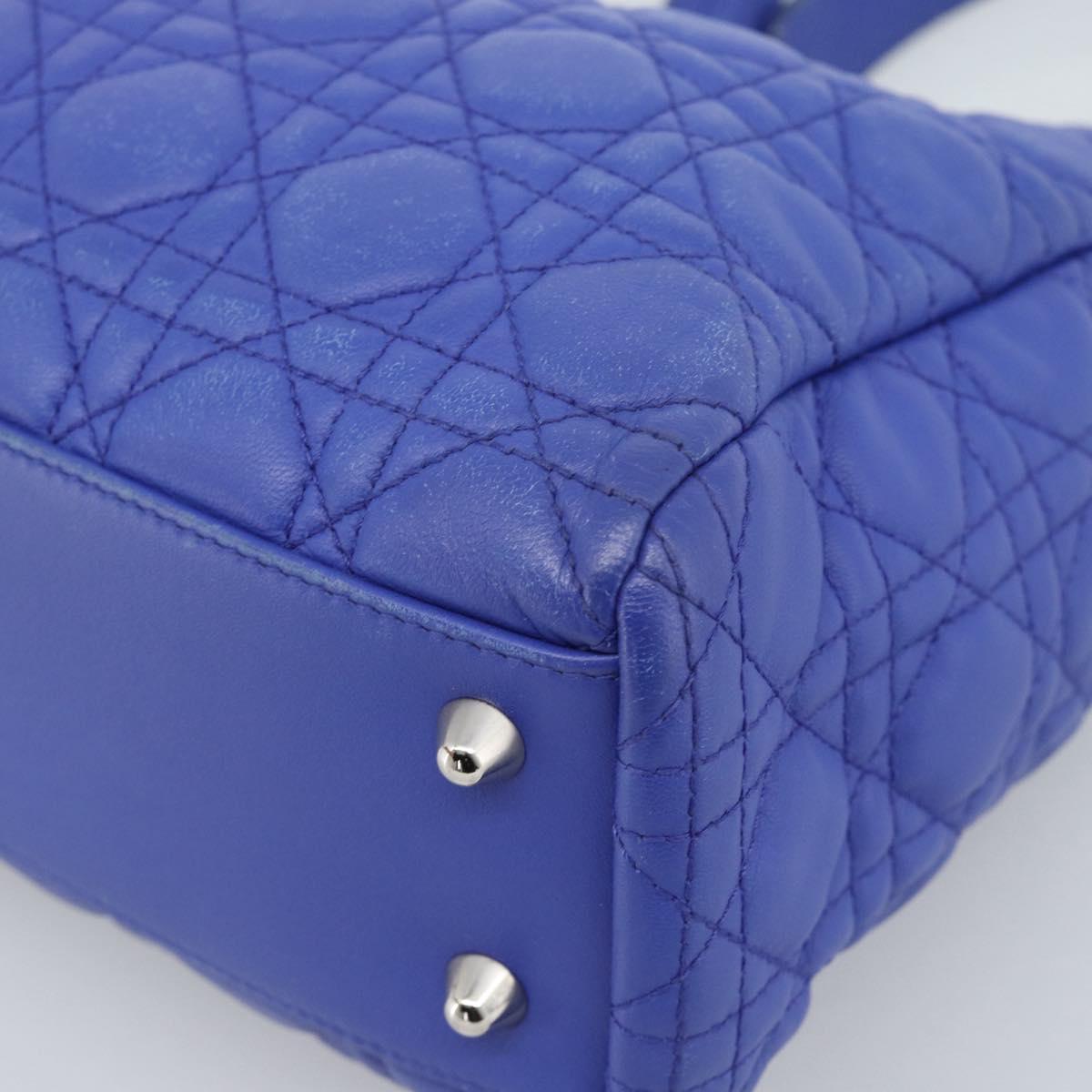 Christian Dior Canage Lady Dior Hand Bag Lamb Skin 2way Blue Silver Auth 185409V