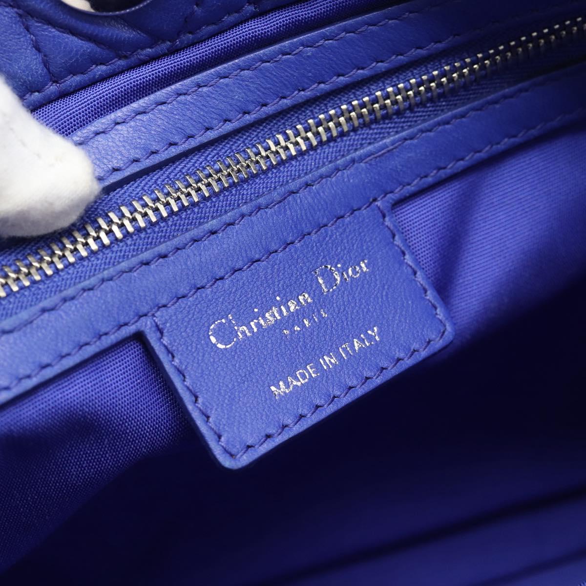 Christian Dior Canage Lady Dior Hand Bag Lamb Skin 2way Blue Silver Auth 185409V