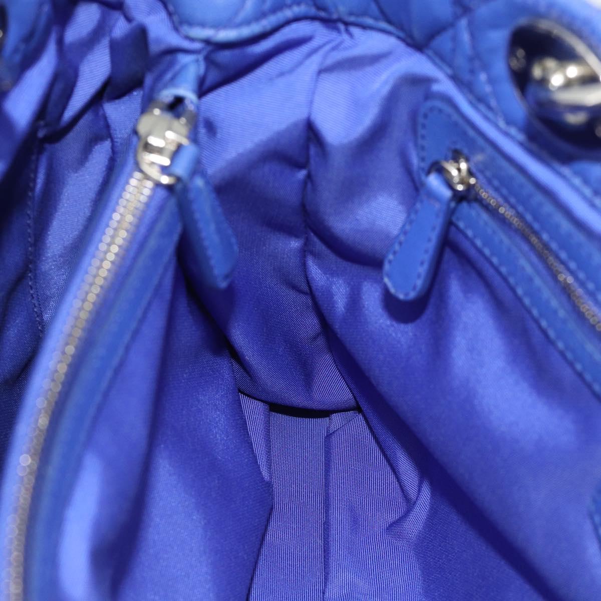 Christian Dior Canage Lady Dior Hand Bag Lamb Skin 2way Blue Silver Auth 185409V